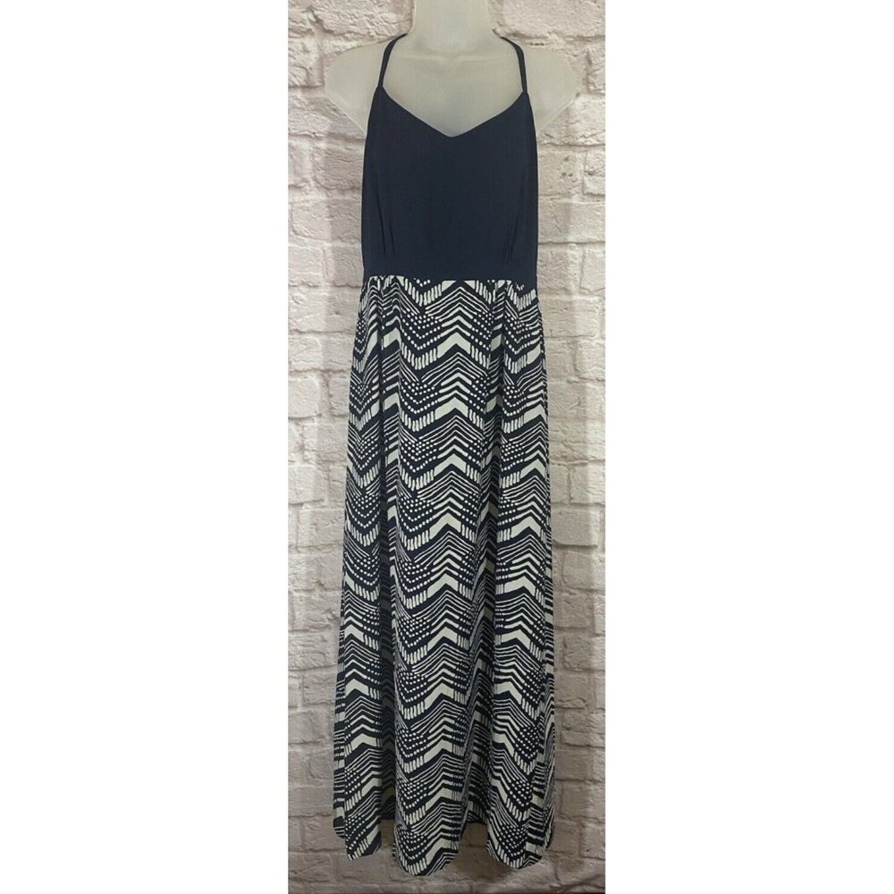 J Crew C3861 Womens Maxi Dress‎ 10 Printed Skirt in Navy White Slit 9665
